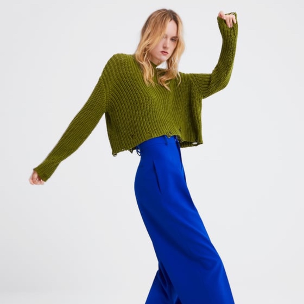 Zara KNIT SWEATER WITH RIPS L 173/mr